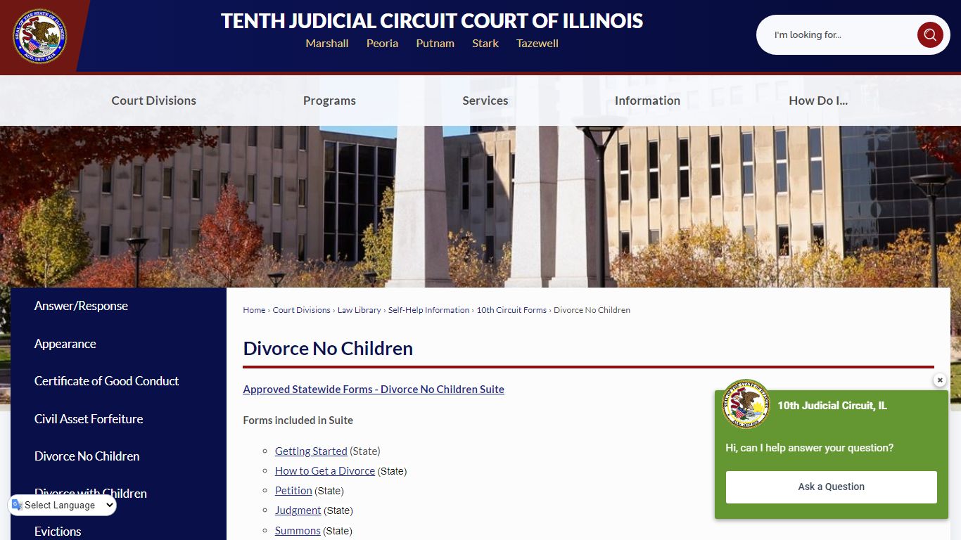 Divorce No Children | Peoria County Tenth JCC, IL